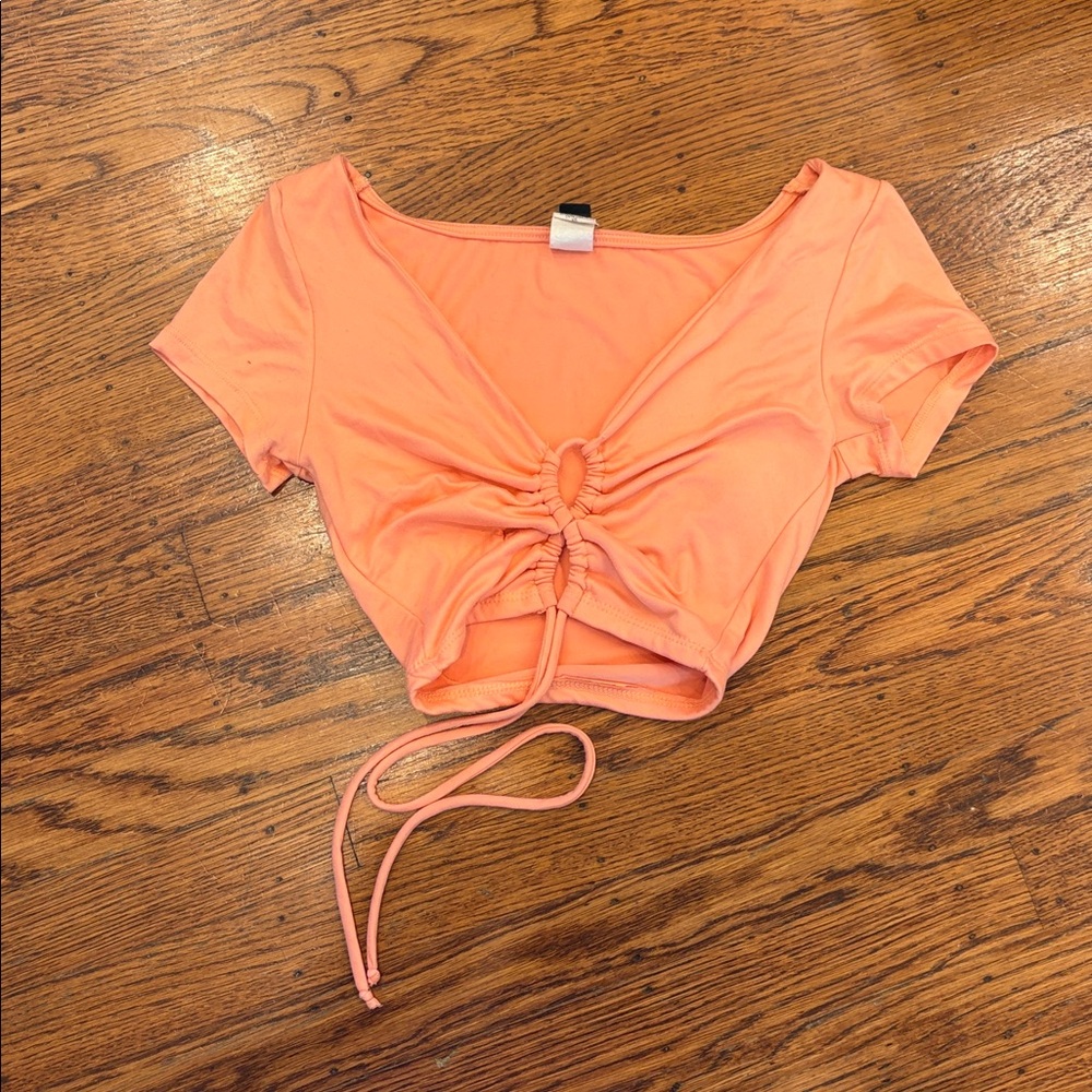 🍊 Windsor Orange Keyhole Tie-Front Crop Top | Women’s XS | Flirty & Fun